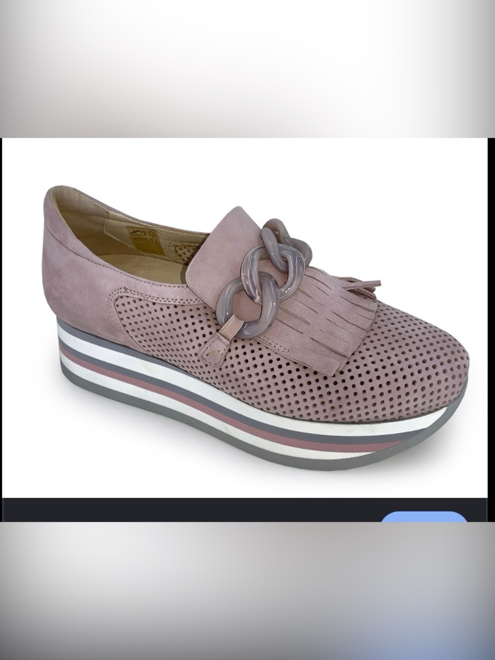 Blush Pink Perforated Platform Loafer with Decorative Chain